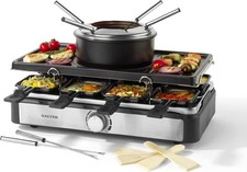 Salter Electric Raclette Grill Fondue 2-in-1 1400W Smokeless Indoor Set 6 Forks