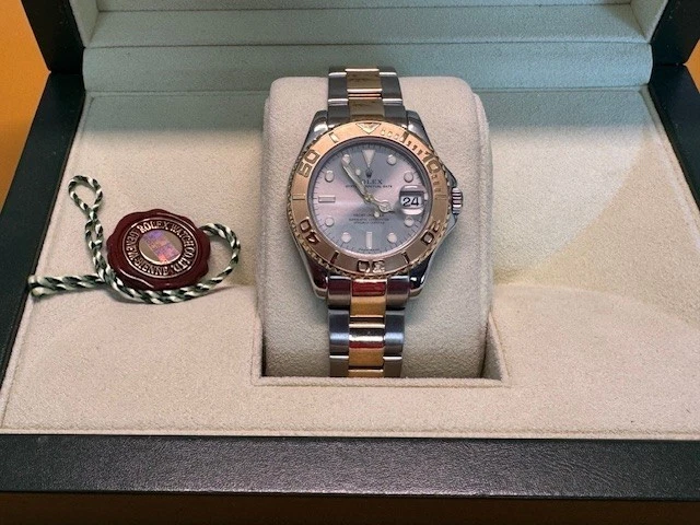 Rolex Yacht-Master 18k Yellow Gold/Steel Blue Dial 35mm Mid Size Watch 168623 - Image 2 of 4