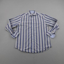 Robert Graham Shirt Mens XL Blue Beige Stripes Flip Cuffs Button Up Long Sleeve