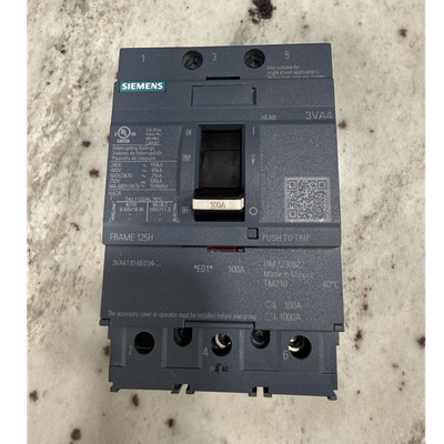 Siemens 3VA4110-6ED34-0AA0 3VA4 100A 3-Pole 600V AC Main Breaker Push to Trip