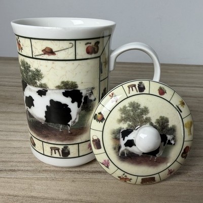 St George Fine Bone China Becher mit Deckel Cow Farm Design Made in England Vintage