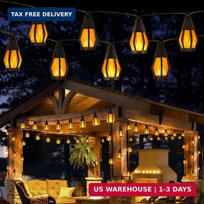 Jnaurb Solar String Lights for Outside, 21Ft Patio Lights with 10 Flickering Fla