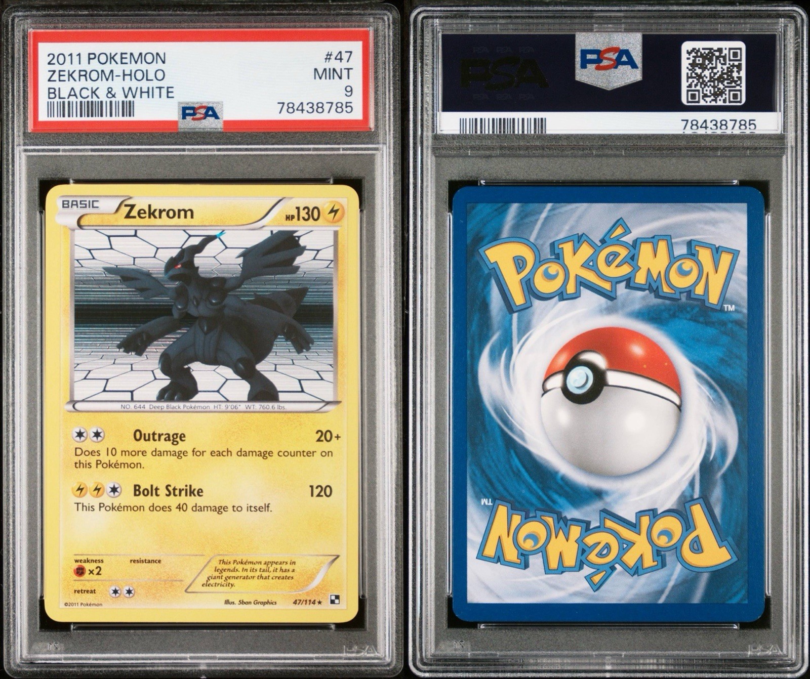 PSA 9 2011 POKEMON ZEKROM HOLO 47/114 BLACK & WHITE