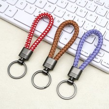 3pc Braided Leather Keychain Wrist Strap Patterned Key Ring Handmade Anti Loss