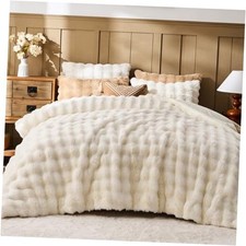 Faux Fur Comforter Set   Fluffy Comforter Size, Big Bubble King Cream White