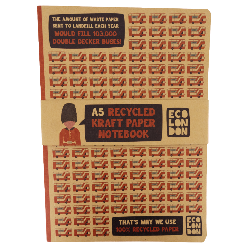 Notebook Eco-Friendly London Red Bus A5 Recycled Kraft Paper Milly Green