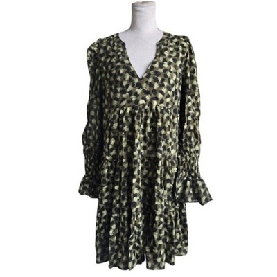 Tuckernuck XL Pomander Place Kenzo Green Geometric Smocked Cuff Casual Dress
