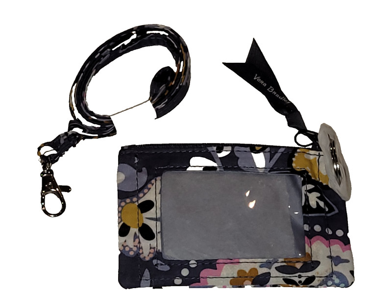 🐝 Vera Bradley Charmont Meadow Zip ID & Lanyard New NWT Bee Gray Floral