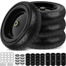 phepetroll 13 Inch Flat Free Wheels 13" - 4P, Black2 (with spacers + pins) 