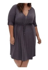 Torrid Women's Sz 1 Dark Gray Cupro Zip Front Shirtdress Cinch Waist Stretch New