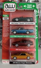 Auto World TARGET Deluxe 4-Pack, MUSTANG SVO COUGAR ELIMINATOR FIREBIRD LCAMINO