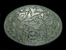 UA17113 VINTAGE 1995  FLORAL ORNAMENTAL  WESTERN  COWBOY FASHION BELT BUCKLE