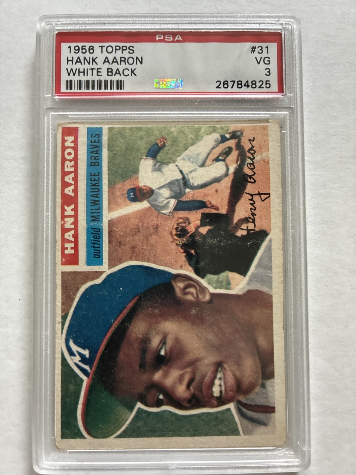 1956 Topps - Willie Mays, Hank Aaron #31 White Back: Background Photo is Willie