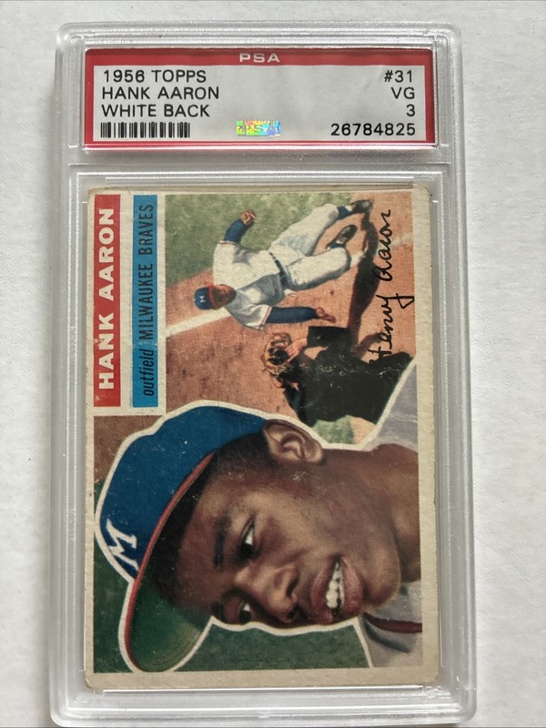 1956 Topps - Willie Mays, Hank Aaron #31 White Back: Background Photo is Willie