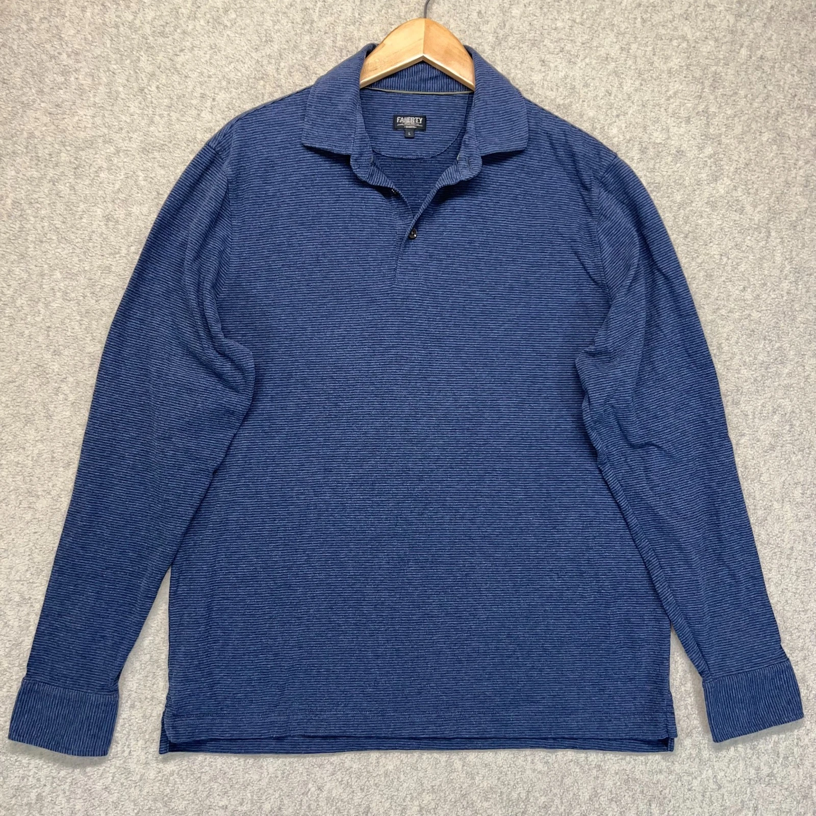 Faherty Reserve Mens Polo Shirt Blue Cotton Striped Long Sleeve Outdoor Size L