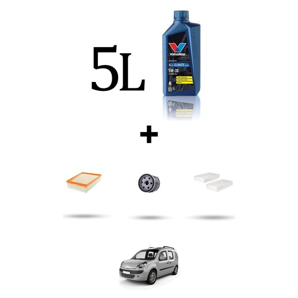 Hoffcar Servicekit 3 Filter Und 5L ÖL FüR Renault Kangoo II 1.5 Dci 55Kw Ab-image