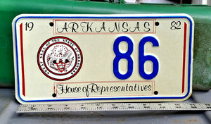 🇺🇸 - ARKANSAS - 1982 HOUSE of REPRESENTATIVES license plate - number 86, nice