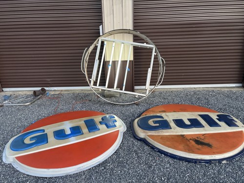 Gulf Lighted Advertising Sign Orange Blue White Gas & Oil Theme