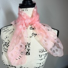 Polka Dot Sheer Scarf Women Pink Chiffon Scalloped Edge Vintage Japan