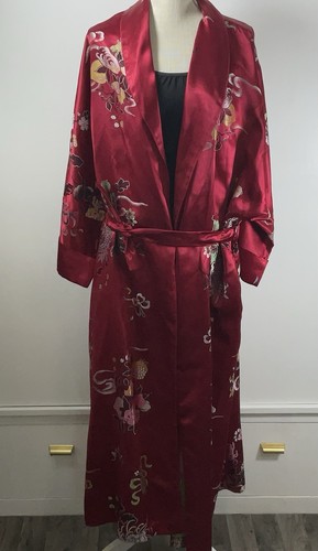 Vintage mongolischer Seidenmantel rot bestickt Blumen Drache asiatisch elegant - Bild 1 von 23