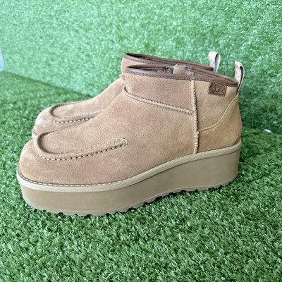 UGG WOMEN'S ULTRA MINI CITYFUNC SUEDE ZIP PLATFORM BOOTS SZ 8.5 NEW! CHESTNUT