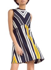 Zara Color block Navy, White & Yellow Striped Sleeveless Mini Dress US Small