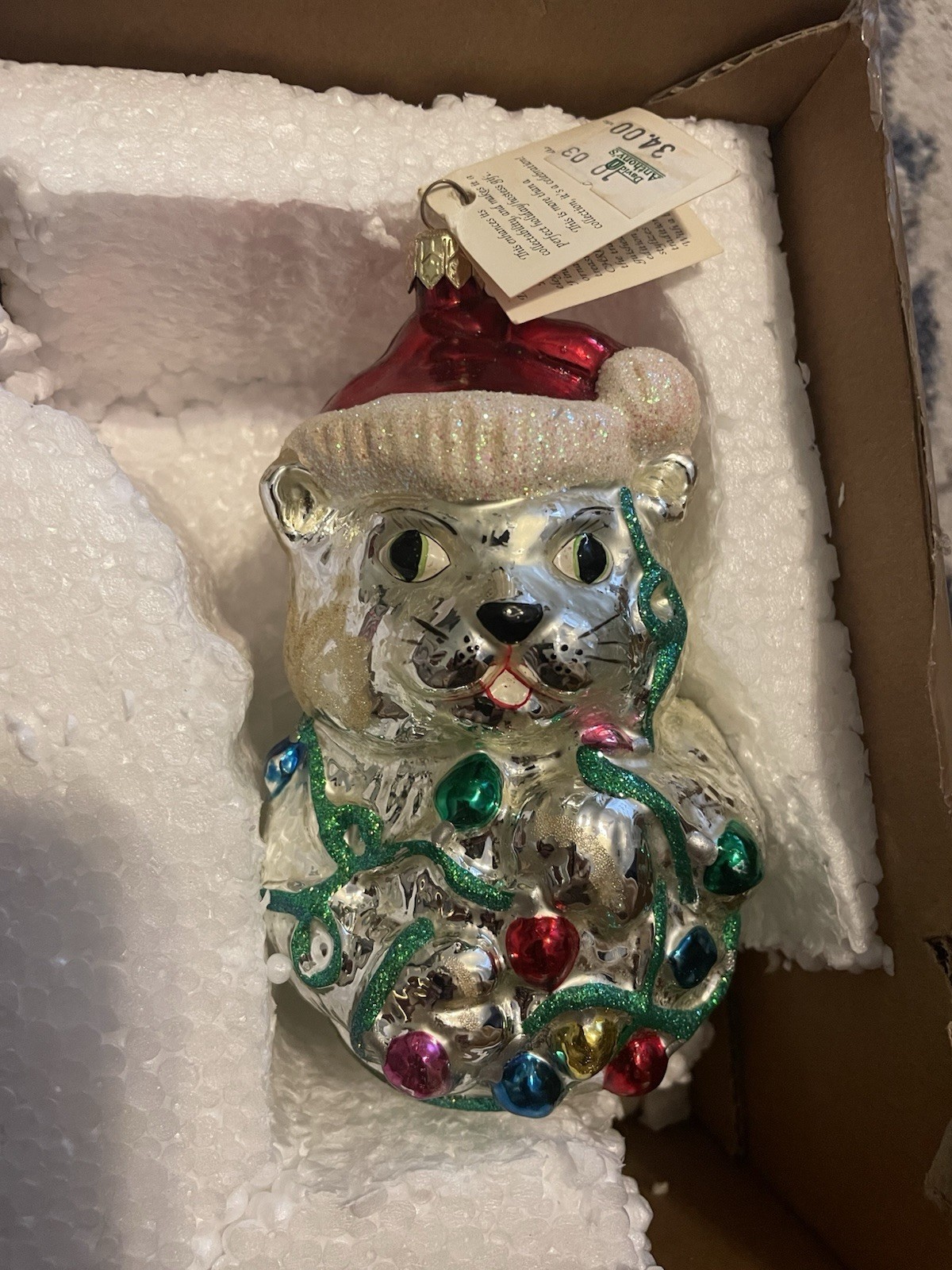 Christopher Radko  Kitty  Twinkle 1998 glass  Christmas Ornament  6” tall