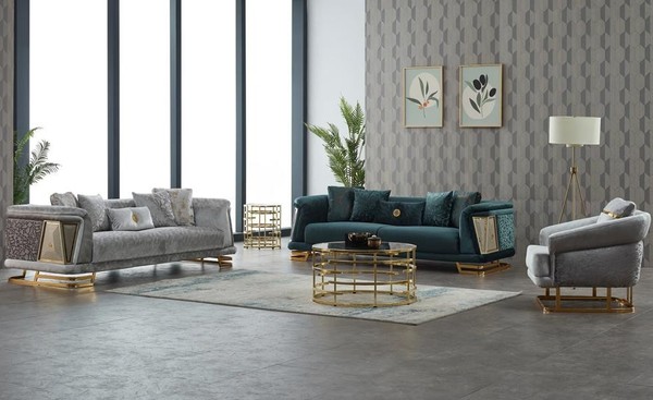Couchgarnitur Dreisitzer Sessel Couch Stoff 3Tlg Polstersofa Sofa Grau-image