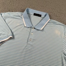 G/FORE Men's Polo Shirt Light Blue White Striped L Performance Golf