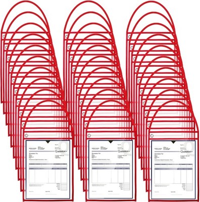 Geyee 50 Pack Job Ticket Holders 9x12 Red Work Order Pockets (Red)