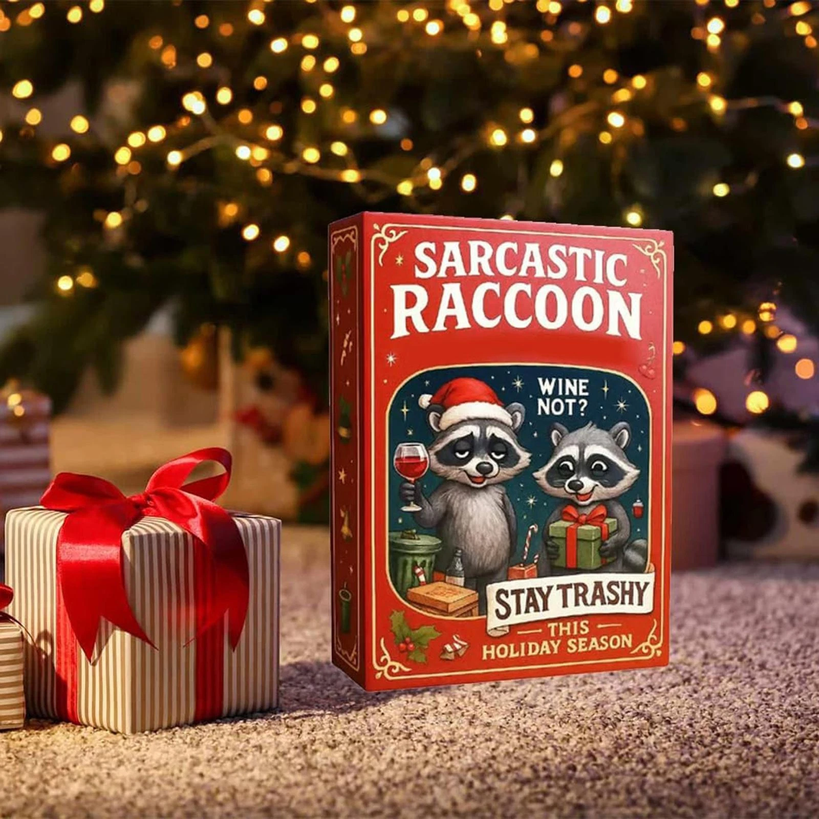 2025 Sarcastic Raccoon Acrylic Advent Calendar, Holiday Countdown Decor