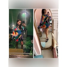 Fenareta Lets Groove Mini Dress Funky 70s Sequin Rainbow Groovy Size XS