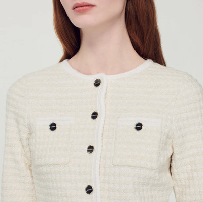 Sandro Paris Ecru Tweed Wool Blend Cardigan Size 0 XS US 2 SFPCA00733