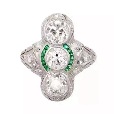Art Deco Style Lab Created Diamond Emerald 14K White Gold FN Party Wear Ring