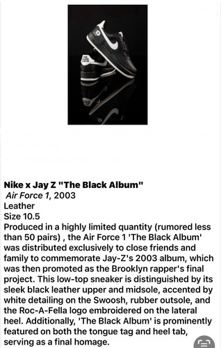Rapper Af1 Collection 🌟 Nike Air Force 1 Black Album Roc-A-Fella JayZ Size-10.5 GRAIL 🎶 🌟 | eBay