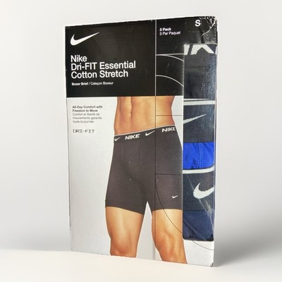 Nike Men's Dri- Fit Essential Cotton Boxer Brief Underwear (3-Pack) Size S