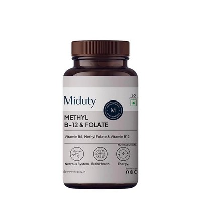 Miduty Vitamin B12 Folat - Active Methylcobalamin - Bioactive B-Complex - 60N