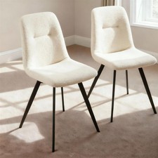 Ashford Pair of Boucle Fur Beige Dining Chairs Kitchen Dining Room Seconds