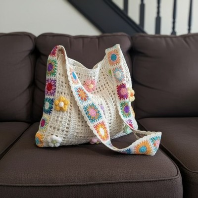 Strandtasche häkel tasche mit blumen boho häkeltasche gestrickte Tasche