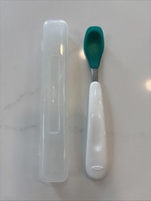 OXO Infant Soft Silicone Travel Spoon, Teal/White with Plastic Case