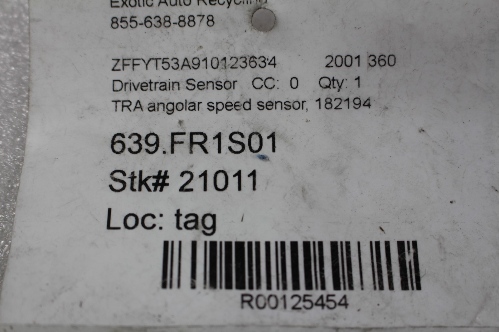 Ferrari 360, F430, Angolar Speed Sensor, Used, P/N 182194
