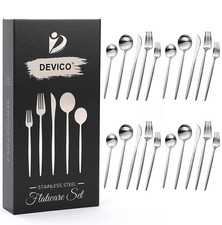 Matte Silverware Set, 20-Piece 18/10 Stainless Steel Flatware Cutlery Utensil...