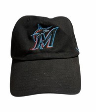 Miami Marlins 47' Brand Clean Up Black Adjustable Adult Dad Hat Cap OSFA Strap
