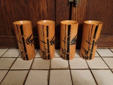 Vintage Natural Wooden Bamboo Sake Tea Drinking Cup Japanese Set of 4