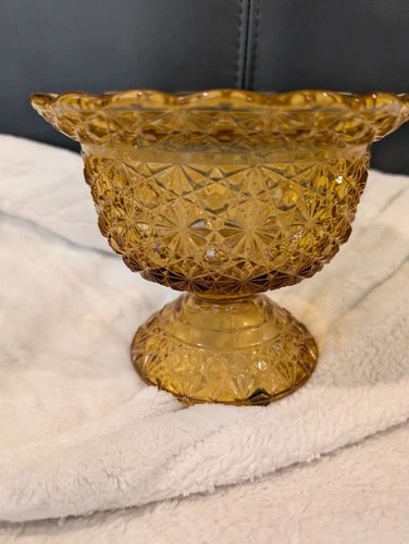 Vintage Amber Carnival Glass Candy Dish Pedestal Bowl