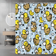 Duck Shower Curtain, Cute Baby Duck Pattern, Blue Background