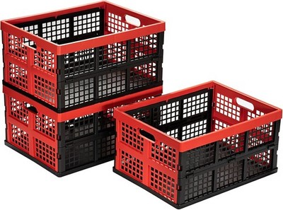 Durable Pack of 3 Collapsible Storage Crates - Lightweight & Versatile 34L