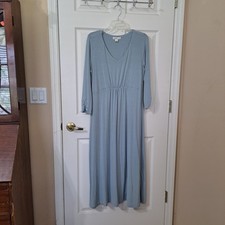 Coldwater Creek Women's PM Blue Long Sleeve Maxi Dress Ruching