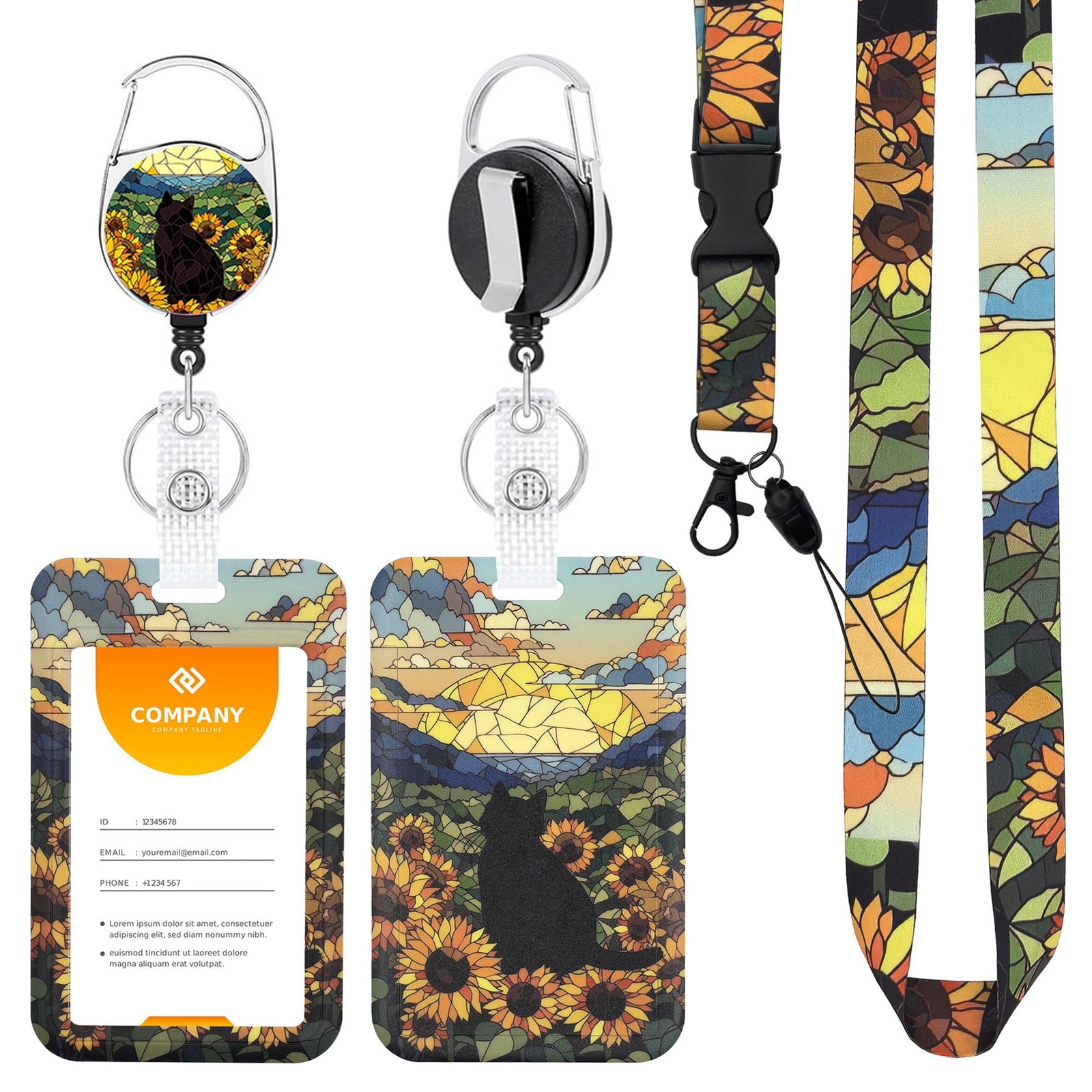 ID Badge Holder with Retractable Clip and Lanyard Cute Black