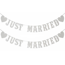 2 PCS Just Married Banner,Just Married Bunting Sign for Car Decorations,Wedding 